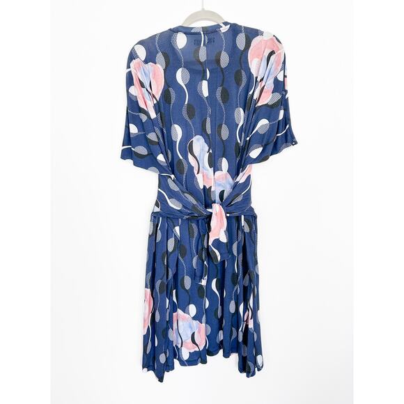 Henrik Viskov Tencel Abstract Pattern Tie Dress One Size Blue Geometric - Picture 3 of 6